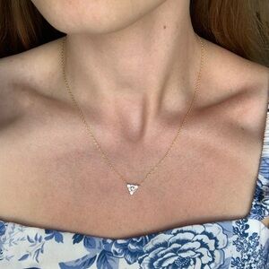 silver plated gold dainty necklace cz pendant stones triangle